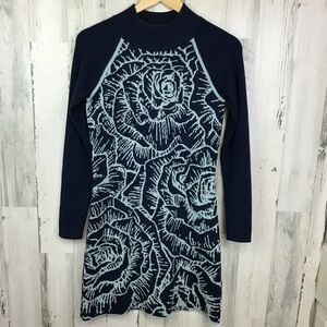 Title Nine Sebelius Sweater Midi Dress Mock Neck Merino Wool Floral Outdoors S